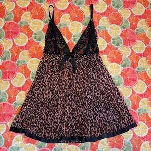 Leopard Print Sheer Mesh Babydoll Black Sequin Lace Cups Satin Bow Lingerie L